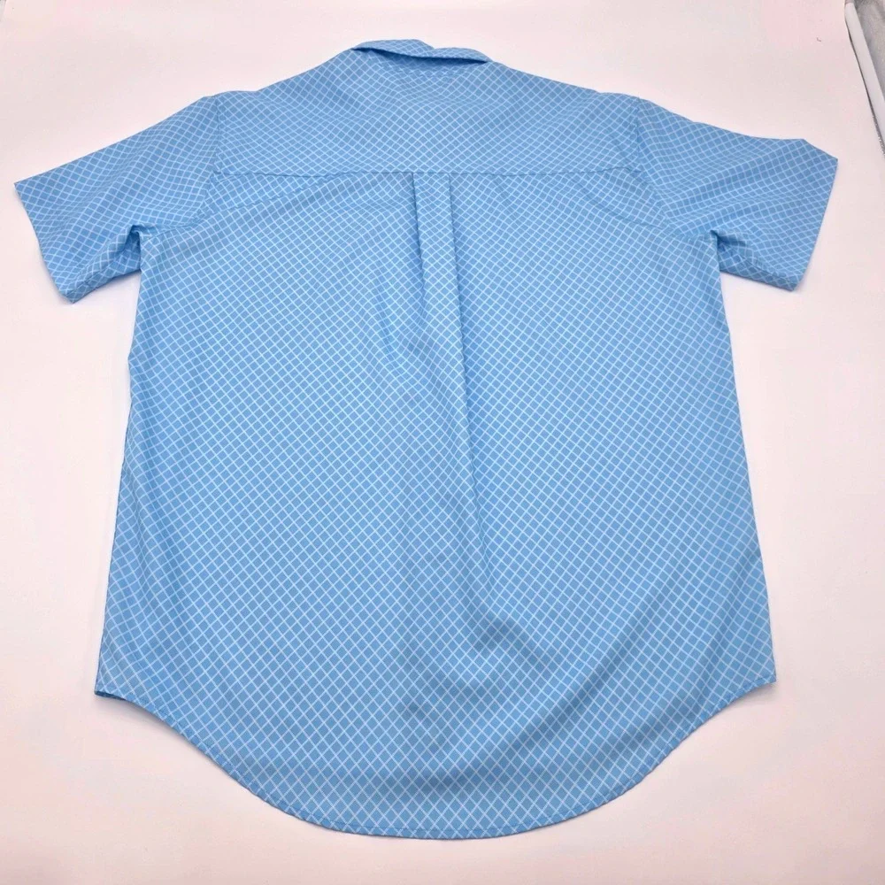 Cinch Mens Short Sleeve Button Down Shirt Blue White Grid MTW1704111 Size S